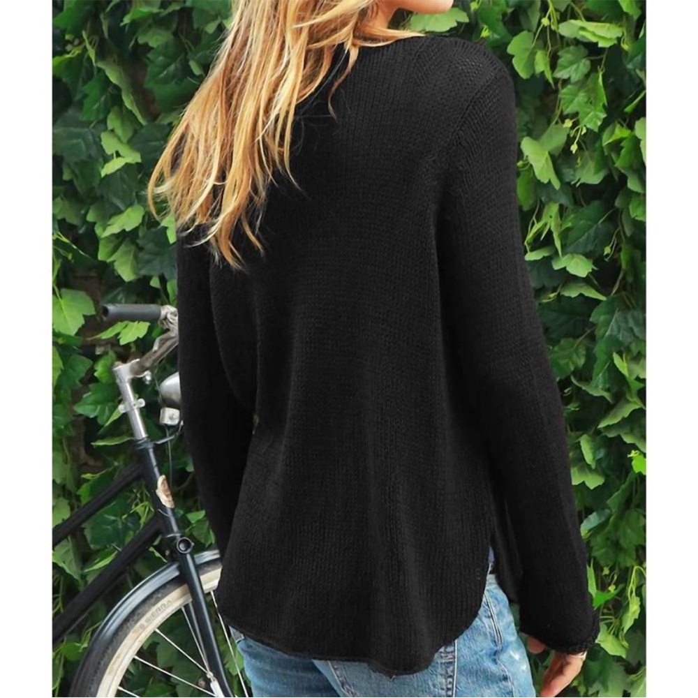 NWT Wooden Ships Game Day V Cotton Sweater in black/breaker white    G73 - Picture 6 of 7